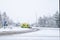 OAKHAM/RUTLAND, ENGLAND- 24 JANUARY 2021: East Midlands Ambulance Service NHS Emergency Ambulance snowy day