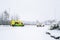 OAKHAM/RUTLAND, ENGLAND- 24 JANUARY 2021: East Midlands Ambulance Service NHS Emergency Ambulance snowy day