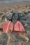 Oars on Beach sand in Norfolk Virginia Atlantic Ocean Chesapeake bay