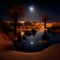 Oasis in the desert at night, Generative AI