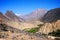 An oasis green village among rocky desert in Oman.