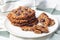 Oat Cookies Healthy Delicious Dessert on Green White Table Cloth Closeup