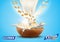 Oat flakes in big milk splash advertising flyer vector illustration