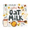 Oat milk. Hand drawn illustration and Lettering of oat elements for healthy, organic, original