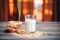 oat milk with vegan cookies on wooden table