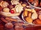 Oatmeal cookies, crispy wafer rolls on tier cake stand