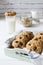 Oatmeal cookies raisin milk.