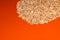 Oatmeal flakes on a bright background. Oatmeal porridge on an orange background