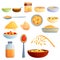 Oatmeal icons set, cartoon style