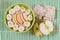 Oatmeal Porridge with Apple and Bananas Slices in Green Bowl