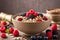 Oatmeal porridge bowl with berry fruits for breakfast
