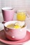 Oatmeal porridge for Breakfast with butter and honey. Vegan food, healthy Breakfast