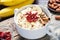 Oatmeal porridge with super foods for healthy breakfast
