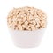 Oats-flake in white bowl, closeup, . Template for menu, cover, advertising.