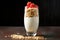 oats and yogurt parfait in a long stem glass