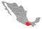 Oaxaca red highlighted in map of Mexico