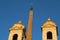 Obelisk and bell tower at famous landmark spanish steps rome italy