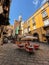 The obelisk of San Gennaro and the cupola of the chapel of San Gennaro in the historical centre of Naples, Italy