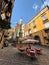 The obelisk of San Gennaro and the cupola of the chapel of San Gennaro in the historical centre of Naples, Italy