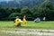 Oberammergau, Germany. 07.19.2018 15-10. Ambulance and police helicopters landed in a mountainous village in the field