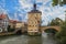 Obere bridge (brÃ¼cke) and Altes Rathaus and cloudy sky