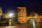 Obere bridge (brÃ¼cke) and Altes Rathaus at night in Bamberg, Ge