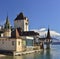 Oberhofen castle at the lake Thun, Switzerland.