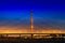 Oberkasseler Bridge at night in Dusseldorf of Germany