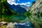 The Obersee at KÃ¶nigssee with the highest waterfall in Germany