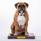 Obese Boxer dog sitting on a scale that shows OVERWEIGHT on the display. Generative AI