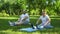 Obese couple doing exercises, starting together healthy lifestyle, support