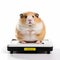 Obese hamster sitting on a scale that shows OVERWEIGHT on the display. Generative AI