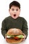 Obese Hungry Boy with Giant Burger