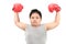 Obese kid boxing show muscle isolated