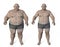 Obese man before and after gaining weight, 3D illustration. Concept of obesity