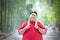 Obese man wearing sportswear in the park