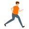 Obese running boy icon, cartoon style