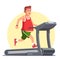Obese young man running on treadmill