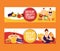 Obesity concept set of banners vector illustration. Make your choice between healthy and junk food. Defeat obesity today