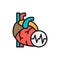 Obesity heart, visceral fat, heart attack flat color line icon.