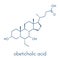 Obeticholic acid liver disease drug molecule. Agonist of farnesoid x receptor FXR. Skeletal formula.