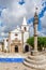 Obidos, Portugal. Medieval Town Pillory and Santa Maria Church