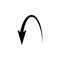 Object flight path arrow. Semicircular rounded curved geometric trajectory arrow. Up and down.