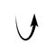 Object flight path arrow. Semicircular rounded curved geometric trajectory arrow. Up and down.