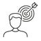 Object Oriented Man Line Icon. Person with Goal, Human Strategy, Aim Focus Linear Pictogram. Dartboard Bullseye and