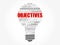 Objectives light bulb word cloud collage, business concept background