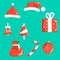 Objects christmas symbols red with white isolated on background. Santa s cap, bell, Christmas-tree decoration ball, gift