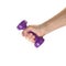 Objects Hands action - Hand holds Violet dumbbell. Isolated