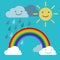 Objects rainbow iris arch, sun and rainclouds vector