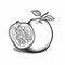 Oblique Ink Drawing: Detailed Character Illustration Of A Pomegranate